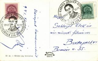 Kecskemét, látkép, zsinagóga, református gimnázium, Fuchs Samu üzlete + "1941. XI. 11. Katona J...