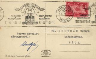 Máriagyűd (Siklós), Jubileumi kereszt + "1148-1948 Máriagyűd Kegyhely Jubileuma - Máriagyűdi Bo...