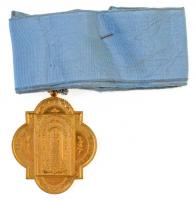 1894. VI CENTENARIO TRASLATIONI ALMAE DOMUS aranyozott fém, vallásos témájú medál, szalagon (35x44mm) T:2 1894. VI CENTENARIO TRASLATIONI ALMAE DOMUS gold plated metal, religious medal with ribbon (35x44mm) C:XF