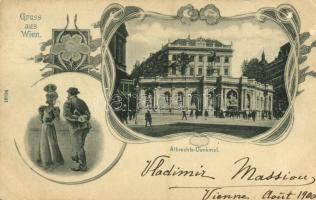 1897 Wien, Vienna, Bécs I. Albrechts-Denkmal / monument, Art Nouveau + Das künstliche Echo der neuen Curverwaltung advertisement (Rb)