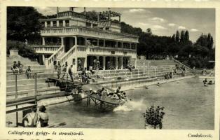 1940 Budapest III. Csillaghegyi gyógy- és strandfürdő, csodakerék, fürdőzők