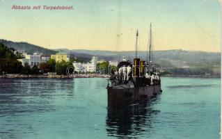 1910 Abbazia, Opatija; K.u.K. Kriegsmarine Torpedoboot / Osztrák-magyar haditengerészet torpedónaszádja matrózokkal / Austro-Hungarian Navy torpedo boat with mariners