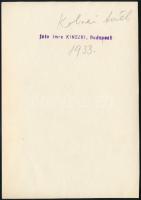 1933 Kinszki Imre (1901-1945) budapesti fotóművész hagyatékából, pecséttel jelzett vintage fotó (Kol...