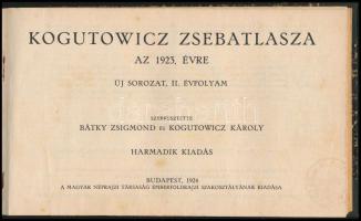 1924 Bp, Kogutowicz zsebatlasza az 1923. évre. Új sorozat, II. évfolyam, Magyar Néprajzi Társaság Emberföldrajzi Szakosztálya. 116 p.