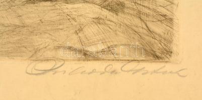 Prihoda István (1891-1956):Fésülködő lány Rézkarc, papír, jelzett, 34,5×26,5 cm