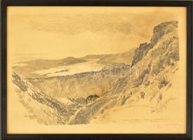 Lénárd Imre (1889-1918): Alpesi táj 1918. Ceruza, papír, jelzett, foltos, üvegezett keretben, 26×37 cm