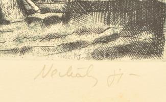 Nechánszky József (1936-): A Balaton Örvényesnél. Rézkarc, papír, jelzett, üvegezett hibás keretben,...