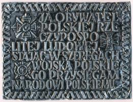 Lengyelország DN Katonai eskütétel szövege fém lemezplaketten (200x152mm) T:2 patina Poland ND Military oath on metal sheet plaque (200x152mm) C:XF patina