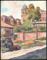 Sostarics Lajos (1896-1968): Kiscelli kastély, akvarell, papír, jelzés nélkül, 29×23 cm