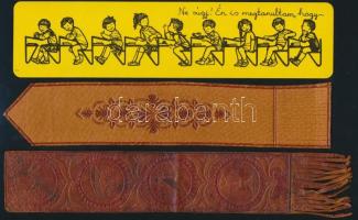 7 db könyvjelző. 2 bőrből készült, a többi papír alapú, reklámszöveggel