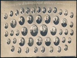 1922 Jászberény, Magyar kir. állami Tanítóképző tanárai és végzett növendékei, kistabló, a portrék alatti nevek csak részben olvashatók, 8,7x11,5 cm