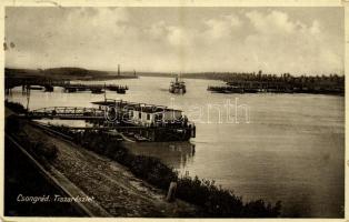 1935 Csongrád, Tisza részlet, hajóhíd, gőzhajó, hajóállomás. Kiadja Bozó és Justin (EM)