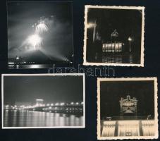 Budapest éjjeli kivilágításban, különböző időpontokban készült 11 db vintage fotó, diapozitív kép és negatív vegyesen, 4x6 cm és 6x9 cm között
