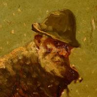 Kasznár Ring Jenő (1875-1945): Öreg a hegedűjével. Olaj, karton, jelzett, foltos, keretben, 34×24 cm