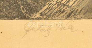 Pataky Béla (1932- ): Halászok. Rézkarc, papír, jelzett, üvegezett keretben,14,5×19,5  cm