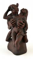 Nabul jelzéssel: Faun, ördög fiatal nővel. Erotikus terrakotta szobor. 31 cm