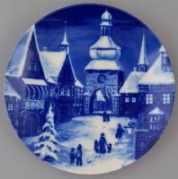 Jelzett karácsonyi dekoros tányér, Kobalt, jelzett, hibátlan 19 cm