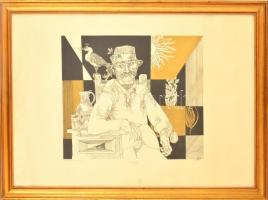 Szász Endre (1926-2003): Paradicsommadár. Szitanyomat, papír, jelzett, üvegezett keretben, 34×40 cm