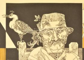 Szász Endre (1926-2003): Paradicsommadár. Szitanyomat, papír, jelzett, üvegezett keretben, 34×40 cm