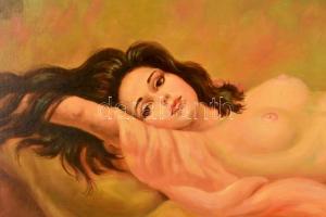 Szepesi Andor (1954-): Akt. Olaj, farost, jelzett, keretben, 40×80 cm