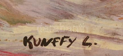 Kunffy jelzéssel: Virágos terasz. Olaj, farost, foltos, 68×82 cmcm