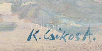 Csikós jelzéssel: Havas ágak. Olaj, farost, foltos, 82×69 cm