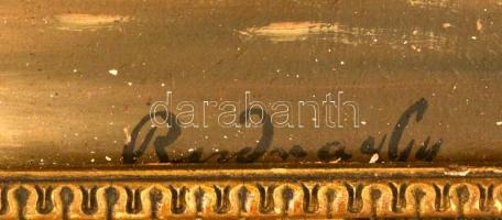 Rudnay jelzéssel: Alkonyat. Olaj, karton, foltos, hibás keretben, 62×81 cm