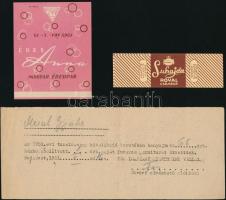 5 db csokoládéval kapcsolatos reklám, címke és okmány (Suhajda, Édes Anna, konyakmeggy, stb.)