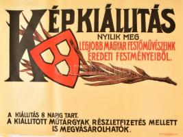 cca 1920-1930 Nemzeti Szalon Képkiállítás poszter, Bp., Merkur Műintézet, felcsavarva, 2 db, szakadással, 47×63 cm
