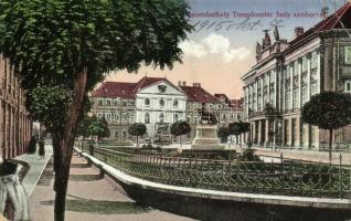 1915 Szombathely, Templom tér, Szily János szobor, villamos (EK)