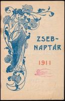 1911 Zsebnaptár, szecessziós díszítéssel, sarka levágva, ceruzás jelölésekkel, bejegyzéssel
