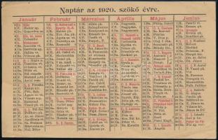 1920 Naptár az 1920. szökő évre