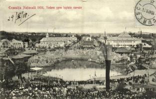 1908 Bucharest, Bukarest, Bucuresti; Expositia Nationala 1906, Vedere spre luptele navale / Romanian General Exhibition, lake, naval battles. TCV card