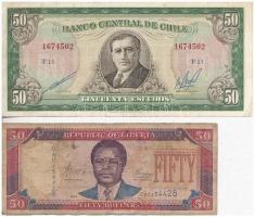 Vegyes: Chile 1962-1975. 50E + Libéria 2004. 50D T:III  Mixed: Chile 1962-1975. 50 Escudos + Liberia 2004. 50 Dollars C:F
