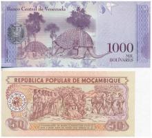 Vegyes: Mozambik 1986. 50M + Venezuela 2017. 1000B T:I	
Mixed: Mozambique 1986. 50 Meticais + Venez...