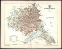 1893 Veszprém vármegye térképe, tervezte: Gönczy Pál, készült: Posner Károly Lajos és Fia, 24×30 cm
