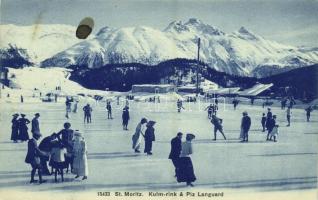 St. Moritz, Kulm-rink & Piz Languard / rink, ice skaters, mountain (fl)