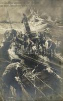 Ein Torpedoboot übernimmt vor dem Auslaufen von einem Depeschenboot die letzte Post. K.u.K. Kriegsmarine / Austro-Hungarian Navy art postcard s: Felix Schwormstädt (EK)