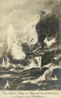 1917 Zum deutschen Seesieg am Skagerrak. Deutsche Panzerkreuze im Kampf mit engl. Schlachtkreuzern. Kaiserliche Marine / German Imperial Navy art postcard s: Felix Schwormstädt