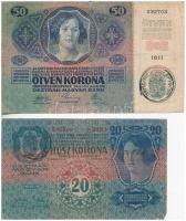 1913. 20K + 1914. 50K + 1902. 1000K piros "MAGYARORSZÁG" körbélyegzővel T:III,III-