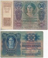 1913. 20K + 1914. 50K + 1902. 1000K piros "MAGYARORSZÁG" körbélyegzővel T:III,III-