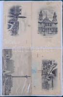 18 db RÉGI képeslap (10 Párizs és 8 London) 2 db képeslapalbumban / 18 pre-1945 postcards (10 Paris ...