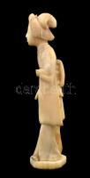 XIX. sz. vége: Japán, faragott elefántcsont női figura, sérülésekkel, hiányokkal. 14 cm