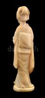XIX. sz. vége: Japán, faragott elefántcsont női figura, sérülésekkel, hiányokkal. 14 cm