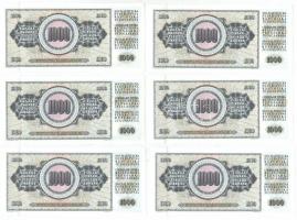Jugoszlávia 1978. 1000D (15x) sorszámkövetők, valamint mindegyiken nyomdahiba "GUVERNE" + ...