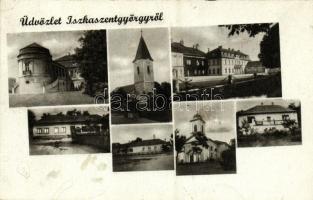1948 Iszkaszentgyörgy, Amadé-Bajzáth-Pappenheim kastély, templomok, utca (fl)