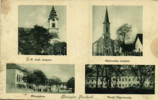 1928 Vereb, Római katolikus templom, Községháza, Református templom, Verebi Végh kastély (fl)