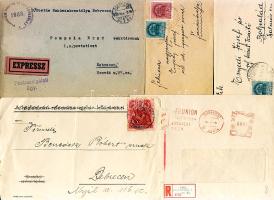 55db vegyes magyar küldemény az 1910-1956-os évekből közte sok tábori posta, hozzá pár külföldi bélyeg és magyar okmánybélyeg