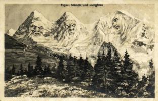 1929 Eiger, Mönch und Jungfrau / mountains with faces, Edition Art. Perrochet-Matile