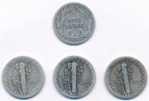 Amerikai Egyesült Államok 1916S 1d Ag "Barber" + 1917-1928. 1d Ag "Mercury" (3xk...